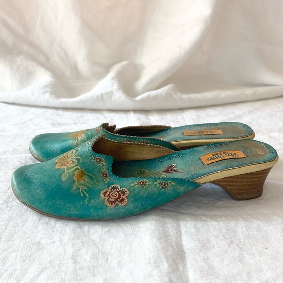 Vintage Retro Miz Mooz by Garth Teal Green Floral Shoes - Picture 6 of 16